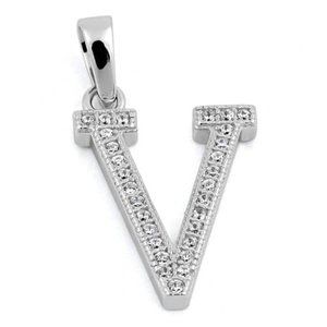 Sterling Silver Letter V CZ Initial Pendant
